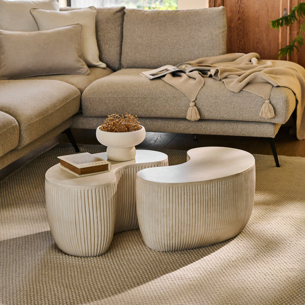 Sohan 61cm Kidney Concrete Coffee Table - Set of 2 - Sand - Tasty Coffee Tables