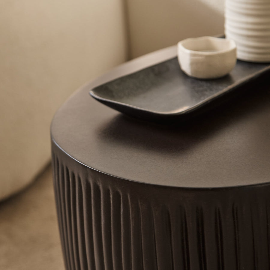 Sohan 61cm Kidney Concrete Coffee Table - Lava Black - Tasty Coffee Tables