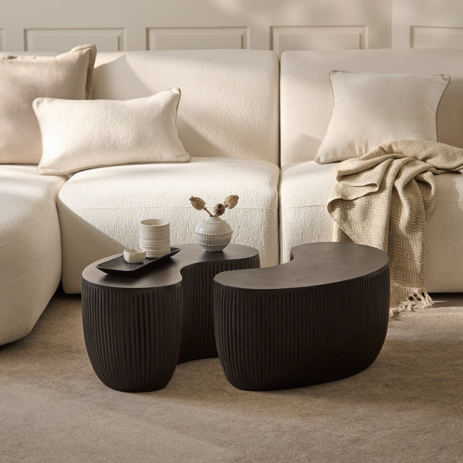 Sohan 61cm Kidney Concrete Coffee Table - Set of 2 - Lava Black - Tasty Coffee Tables