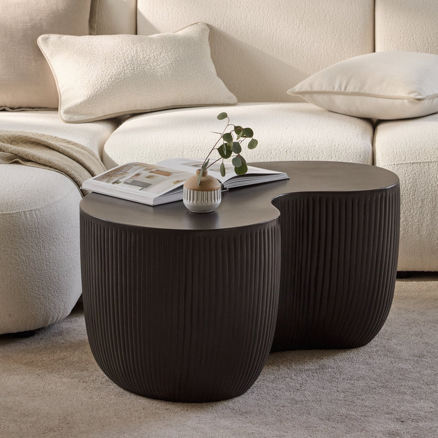 Sohan 84cm Kidney Concrete Coffee Table - Lava Black - Tasty Coffee Tables