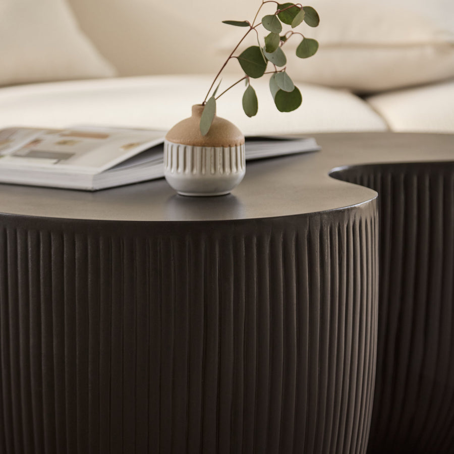 Sohan 84cm Kidney Concrete Coffee Table - Lava Black - Tasty Coffee Tables