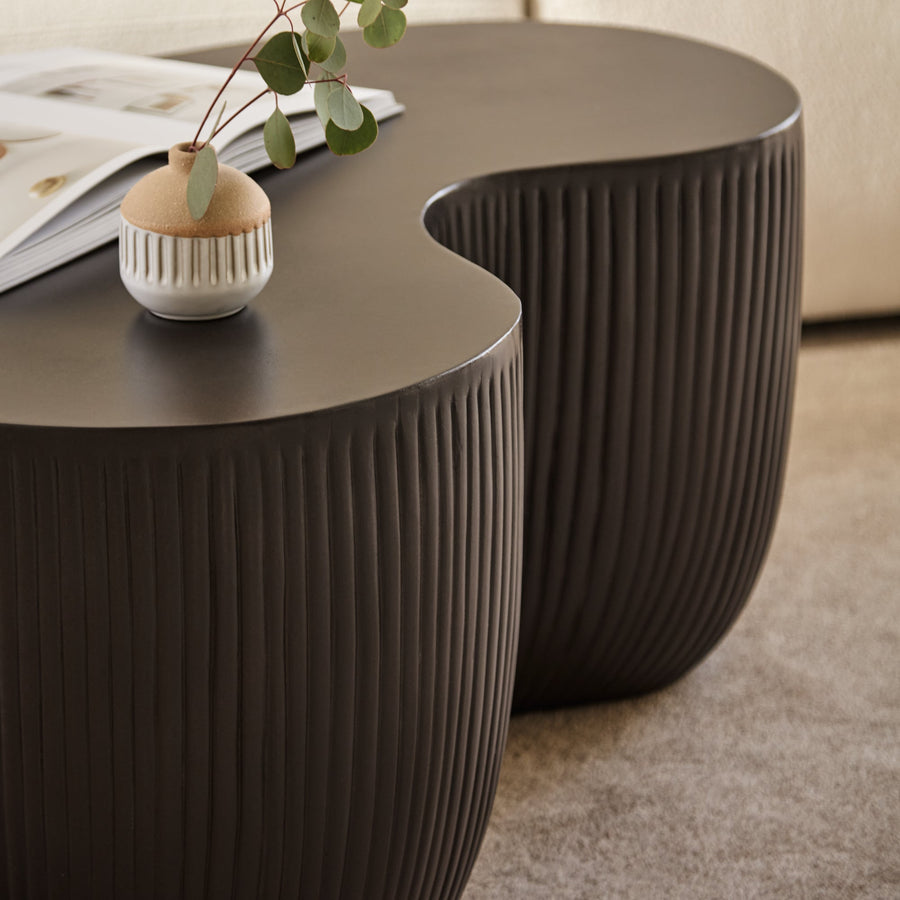 Sohan 84cm Kidney Concrete Coffee Table - Lava Black - Tasty Coffee Tables