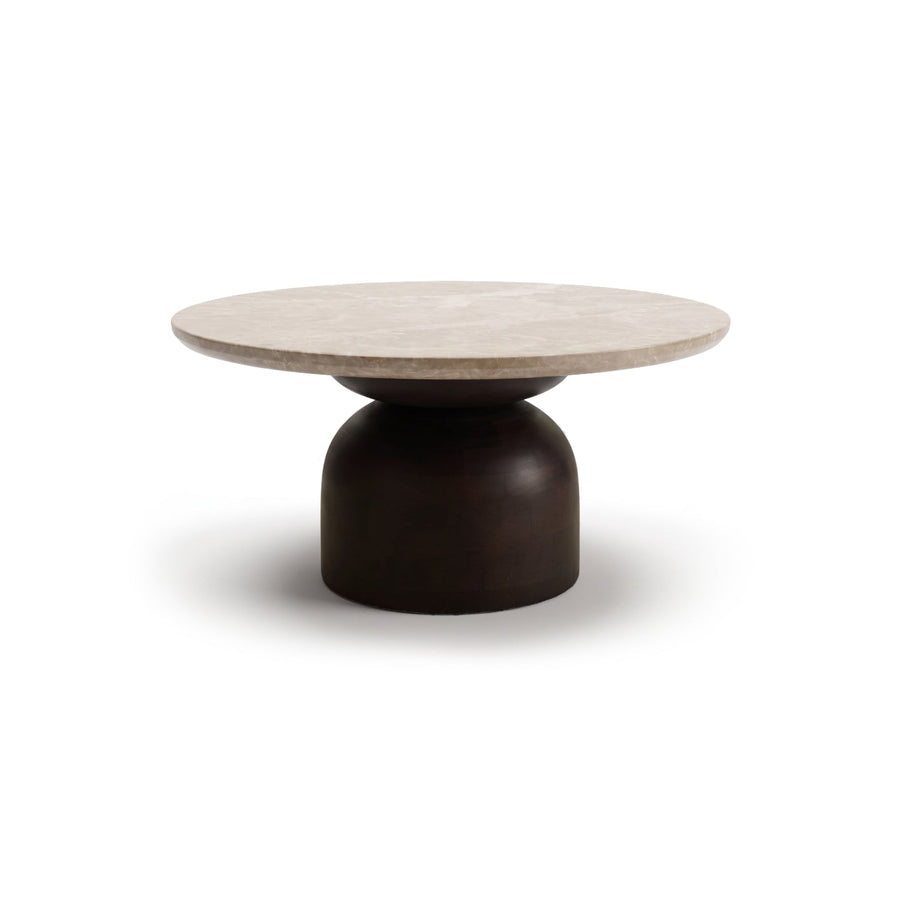 Sorrell 75cm Round Coffee Table - Coffee Brown Mango Wood & Lady Grey Marble - Tasty Coffee Tables
