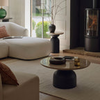 Sorrell 75cm Round Coffee Table - Jet Black Mangowood & Lady Grey Marble - Tasty Coffee Tables