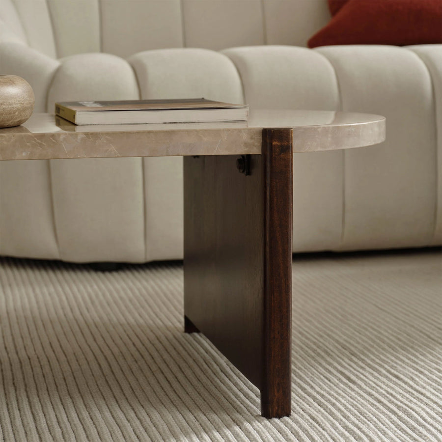 Viola 100cm Oval Lady Grey Marble & Coffee Brown Mango Wood Coffee Table - Tasty Coffee Tables