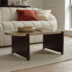Viola 100cm Oval Lady Grey Marble & Coffee Brown Mango Wood Coffee Table - Tasty Coffee Tables
