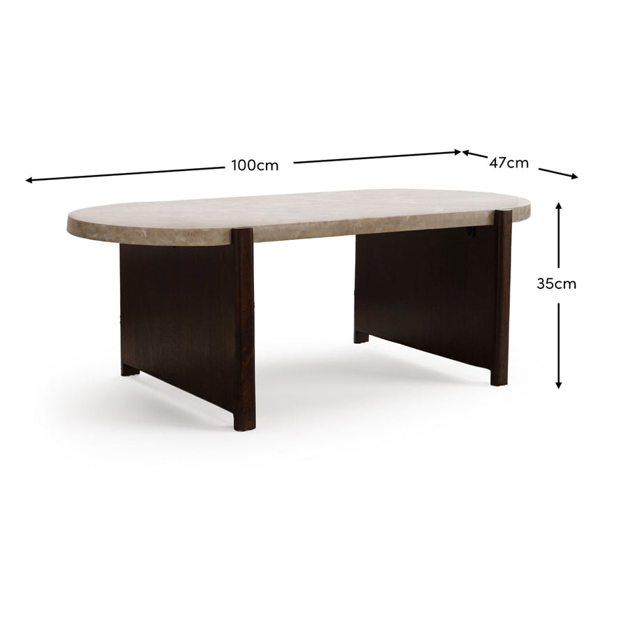 Viola 100cm Oval Lady Grey Marble & Coffee Brown Mango Wood Coffee Table - Tasty Coffee Tables