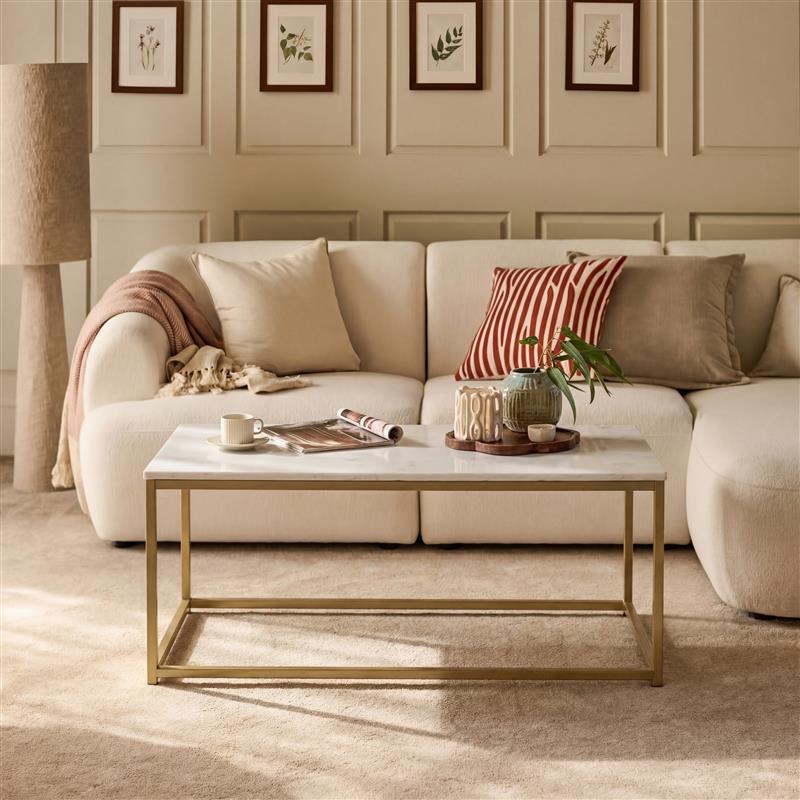 Nara White Marble Coffee Table - Gold Frame - Tasty Coffee Tables