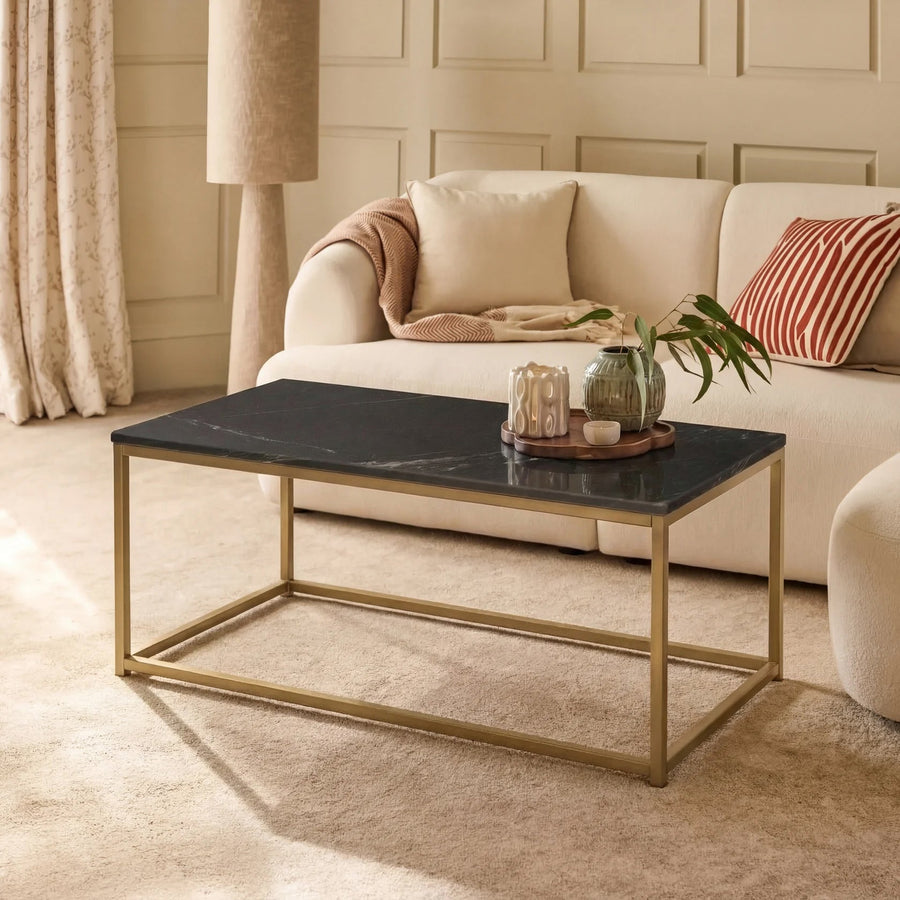 Nara Black Marble Coffee Table - Gold Frame - Tasty Coffee Tables