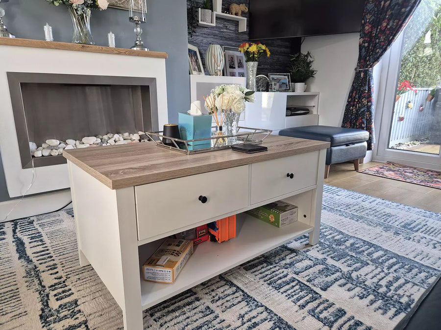 Bampton Alabaster White Coffee Table with Storage - New - Tasty Coffee Tables